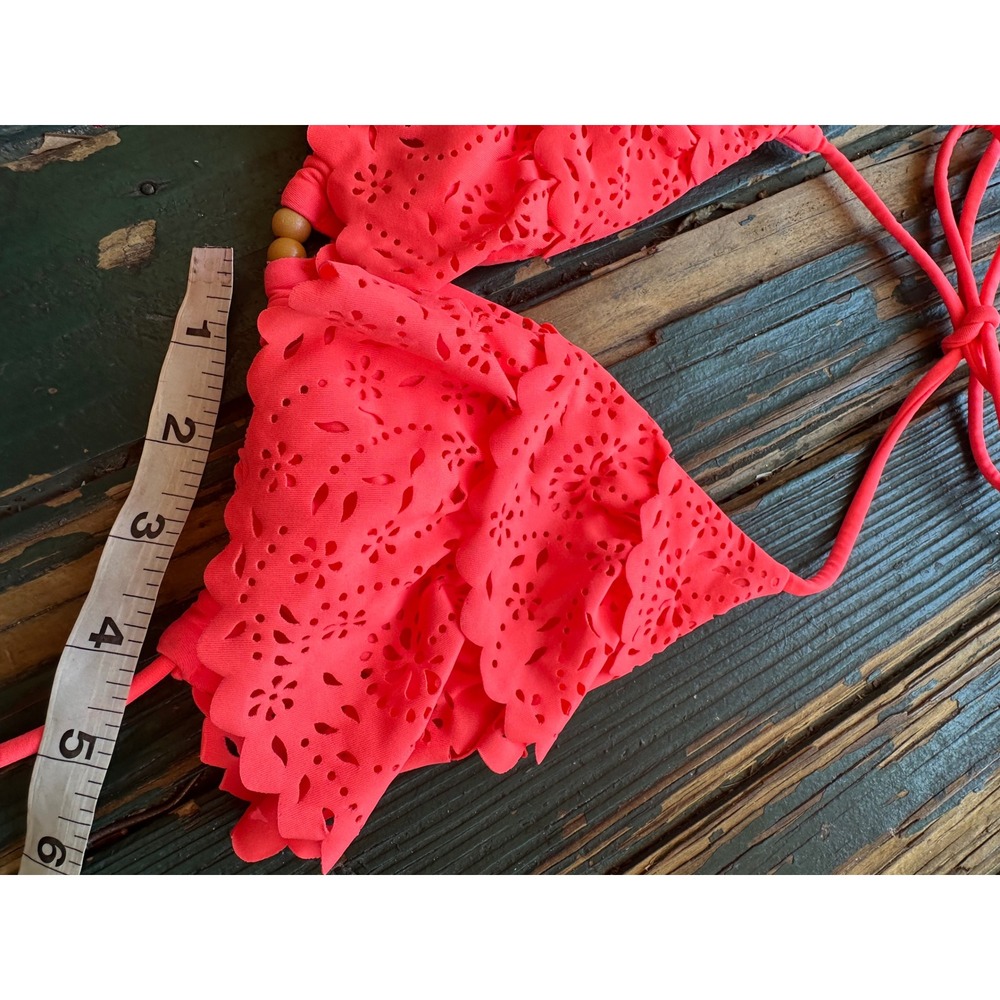 Victorias Secret Neon Pink Eyelet Laser Cut Ruffle Triangle Bikini Top Large - Picture 5 of 10